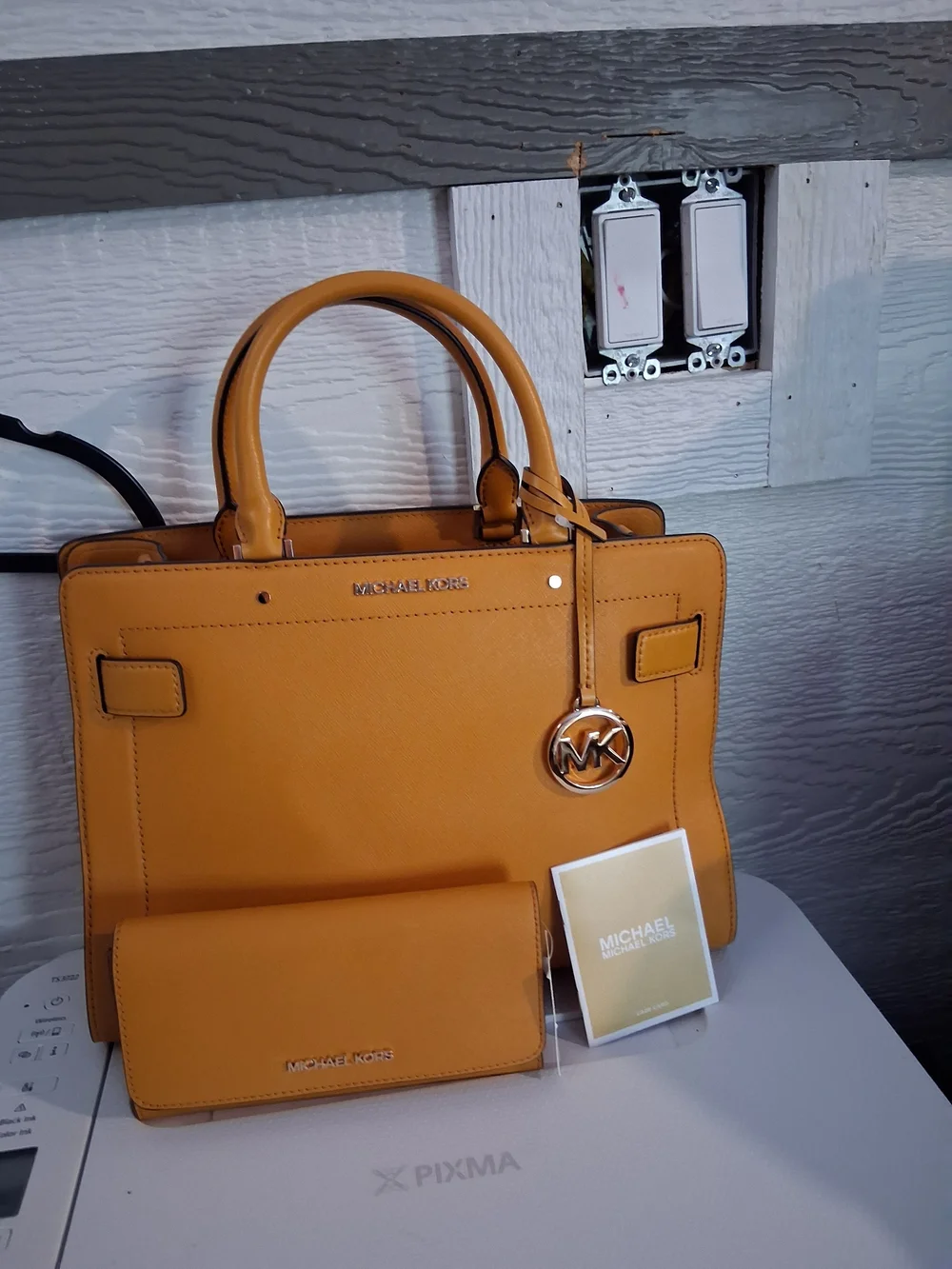 Michael Kors Mustard Leather Satchel with Matching Wallet